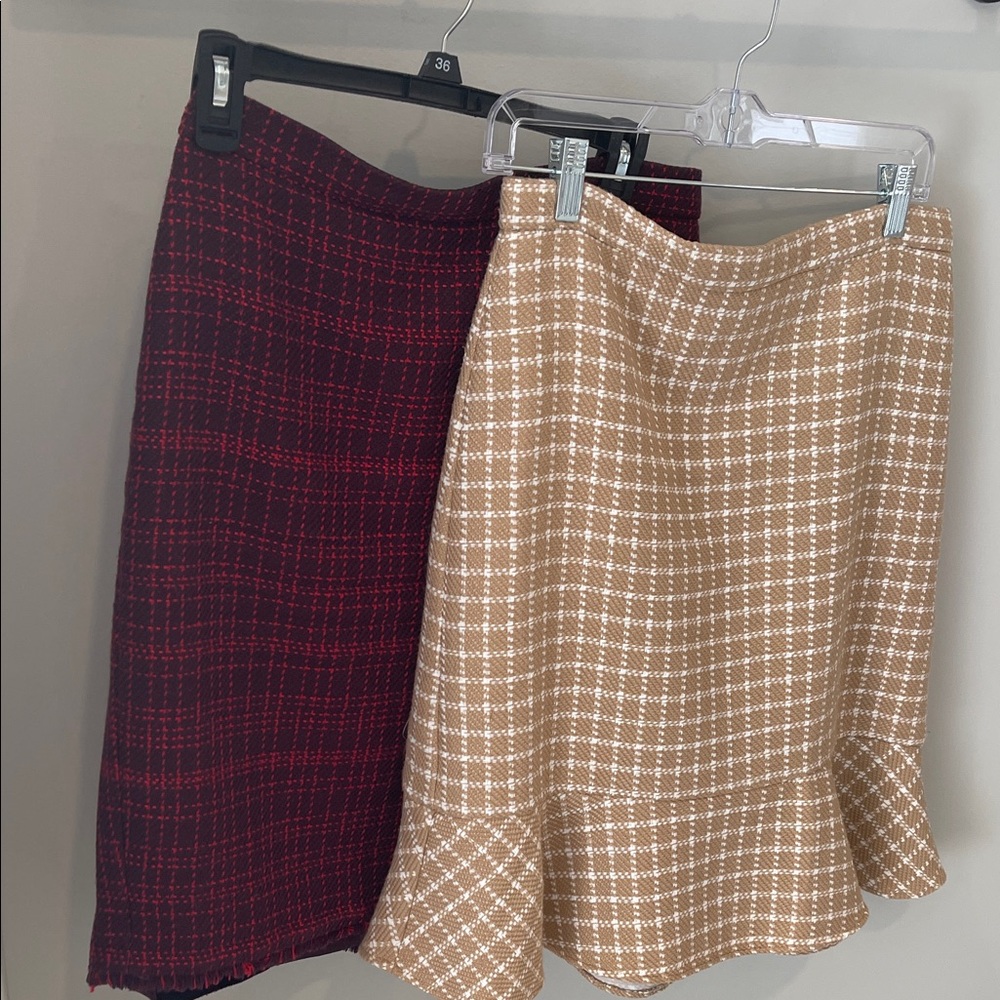 Two Skirts— Ann Taylor— Elegant Plaid Skirts Set in Red and Tan